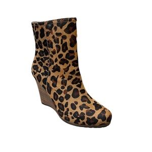 Calvin Klein “Odelle” Leopard Haircalf Wedge Booties